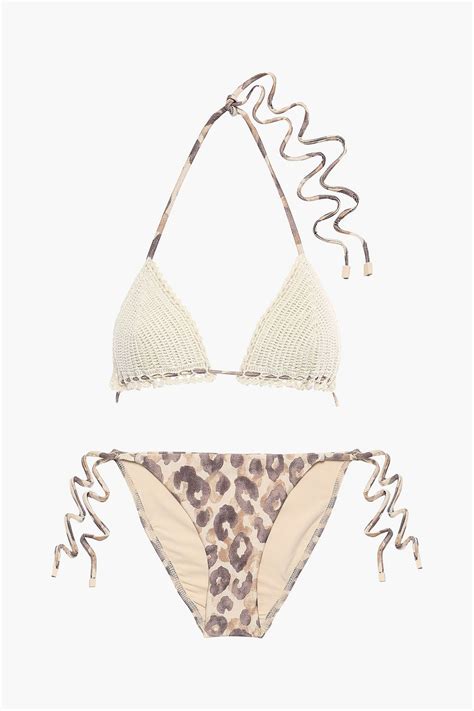 Zimmermann Juno Crocheted And Leopard Print Triangle Bikini The Outnet