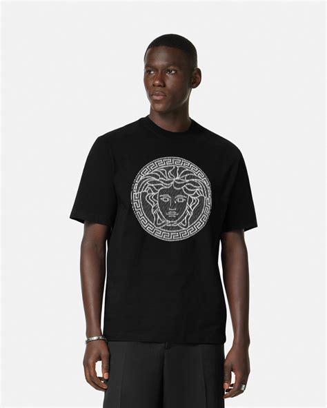 Embroidered Medusa Sliced T Shirt Black Versace Us