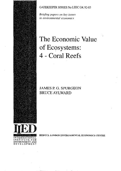 Pdf The Economic Value Of Ecosystems Coral Reefs