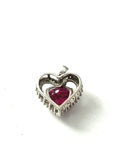 Pm Star 925 Sterling Silver Ruby Heart Pendant Gem