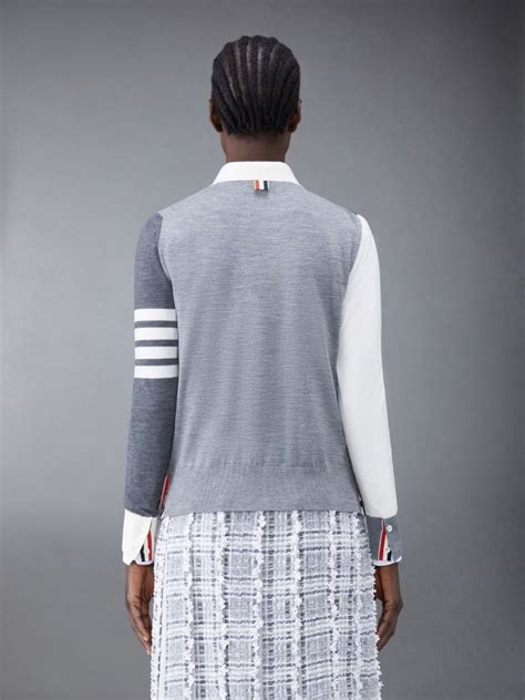 Fun Mix Fine Merino Bar Relaxed V Neck Cardigan Thom Browne