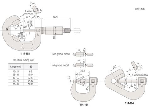 114 104 V Anvil Micrometer 3 Flute 40 55 Mm Mitutoyo Jsr Group