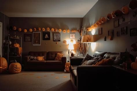 Premium Ai Image Halloween Decoration In House Living Room Interior