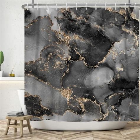 Rideau De Douche Marbre 150X180 Cm Abstrait Moderne Noir Or Gris