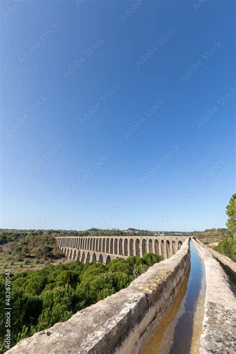 Tomar Aqueduct Or Aqueduto De Pegoes Ancient Stone Masonry Building