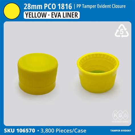 28mm PCO 1816 Yellow PP Tamper Evident Closure With EVA Liner K G