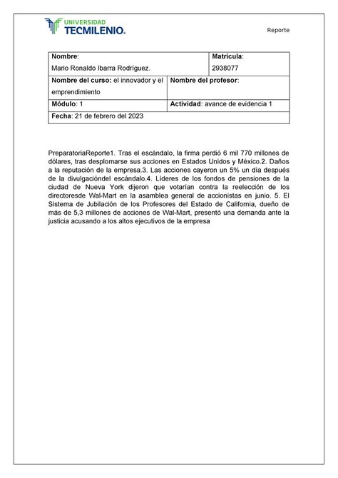 Actividad Comunicacion Oral Y Escrita Reporte Nombre Mario Ronaldo