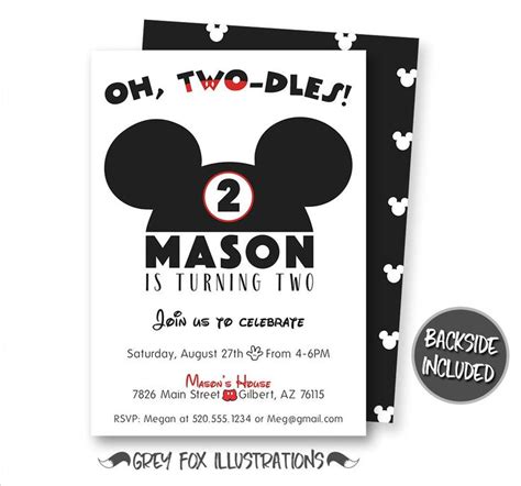 Mickey Mouse Birthday Party Invitation With Black And White Polka Dots