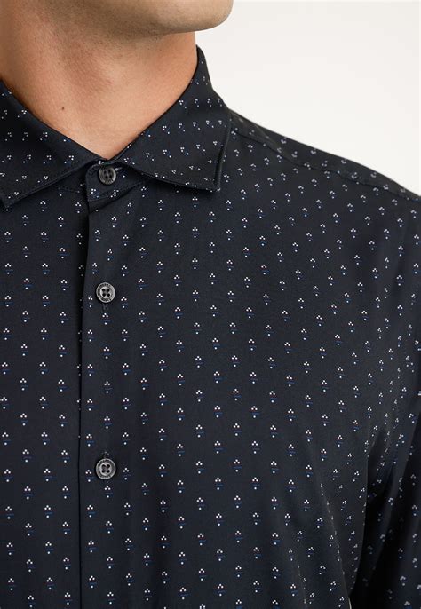 Ripley Camisa Hombre Manga Larga Stretch Estampada Negro Perry Ellis