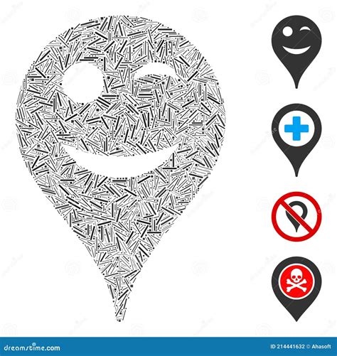 Line Wink Smiley Map Marker Icon Vector Mosaic Stock Vector