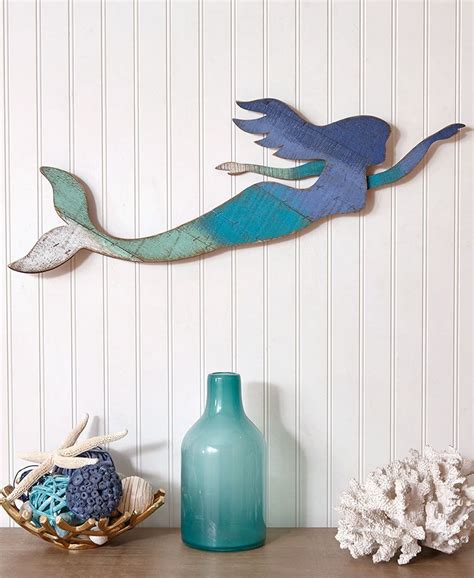 Rustic Wood Plank Coastal Wall Hangings Blue Wall Art Mermaid Wall Art Beach Wall Art