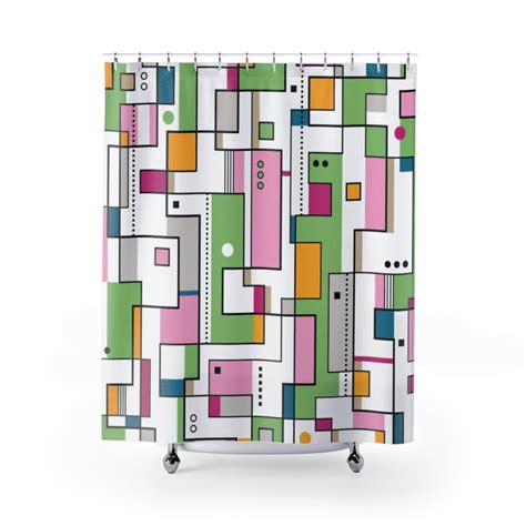 Mid Century Modern Shower Curtain Retro Shower Curtain Cubism Decor