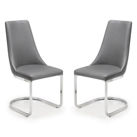 Caishen Grey Faux Leather Cantilever Dining Chair In Pair | Furniture in Fashion