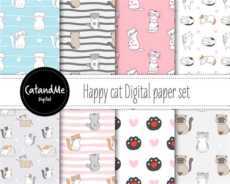 Cute Cat Digital Paper Kitten Pattern For Fabric Print Etsy