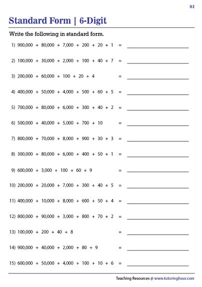 Writing 6 Digit Numbers In Standard Form Worksheets Worksheets Library