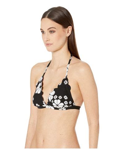 Kate Spade Synthetic Scalloped Triangle Bikini Top In Black Lyst