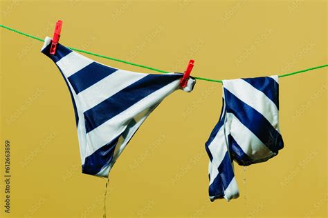 Wet Bikini Hanging From A Clothesline Stock Photo Adobe Stock