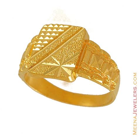 22K Gold Mens Ring - RiMs6584 - 22K Gold square shaped ring with ...