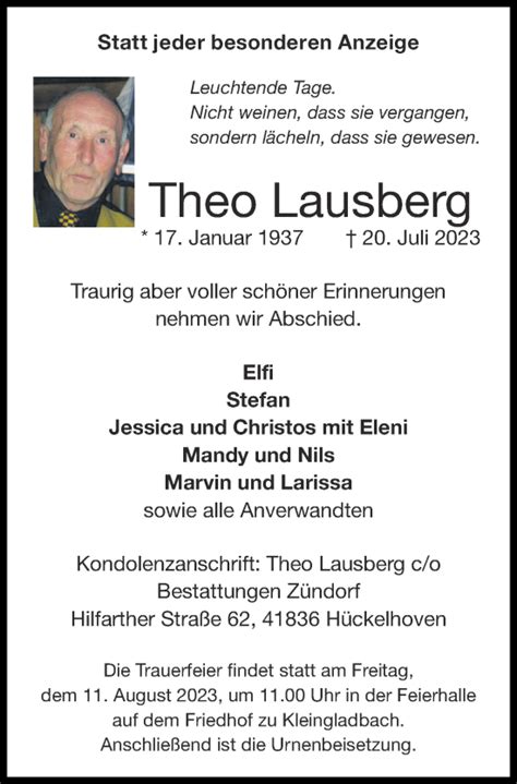 Traueranzeigen Von Theo Lausberg Aachen Gedenkt