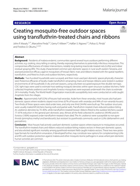 Pdf Creating Mosquito Free Outdoor Spaces Using Transfluthrin Treated