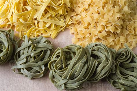 Layout of Italian raw pasta, different types and shapes of pasta ...