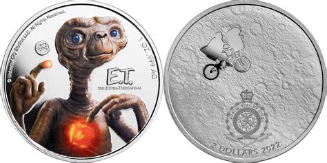 2 Dollars ET Extra Terrestrial 40th Anniversary UV Glow 1 Oz Silver