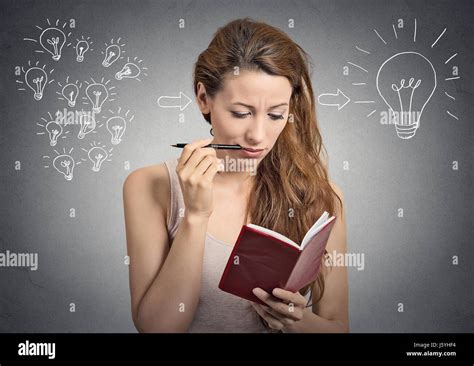 Portrait Beautiful Girl Thinking Planning Writing Down Notes Isolated