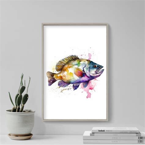 watercolour animal barramundi fish art print poster painting museum