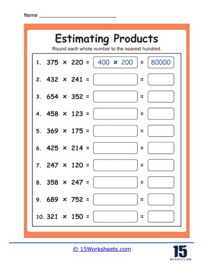 Estimating Products Worksheets 15