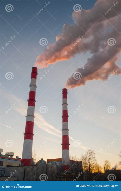 Environmental Pollution Factory Smokestacks Emitting White Smoke