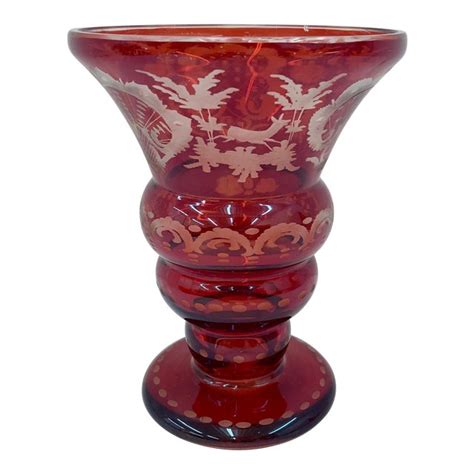 Antique Bohemian Etched Cranberry Glass Vase Chairish