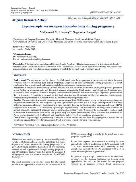 Laparoscopic Versus Open Appendectomy During Pregnancy Original