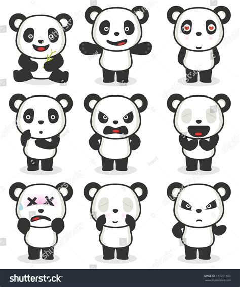 Panda Cartoon Character Various Expression Stock Vector 117201463