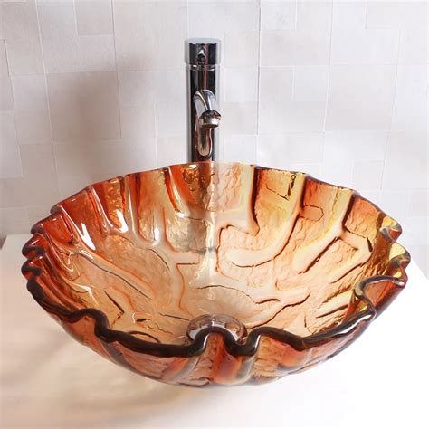 Tempered Glass Washroom Lavatory Shallow Orange Glass Creative Art