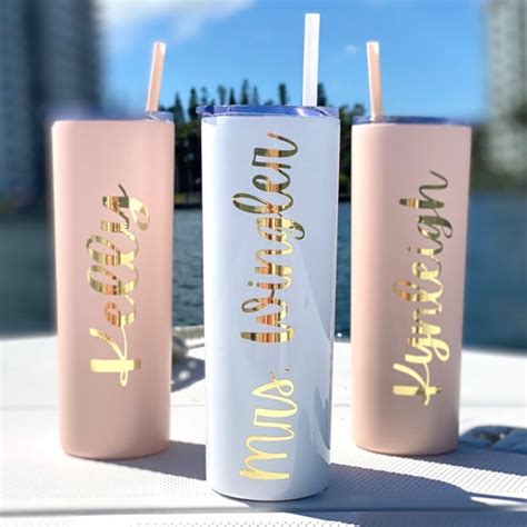 Personalized Tumbler With Straw Bridesmaid Tumbler Etsy