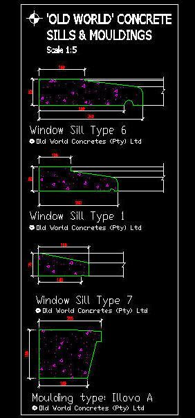 Cad Architect Cad Drawing Concrete Sill Coping Profiles Old World 1