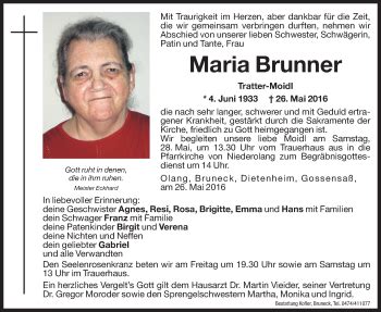 Traueranzeigen Von Maria Brunner Trauer Bz