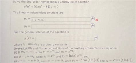 Solved Solve The 2nd Order Homogeneous Cauchy Euler Equation Chegg