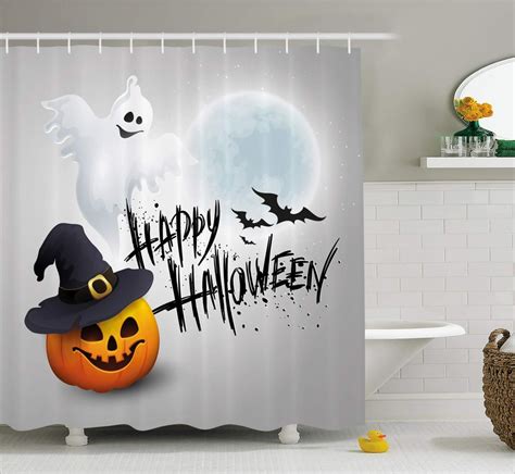 Cute Ghost Pumpkin Hat Print Halloween Shower Curtain Halloween