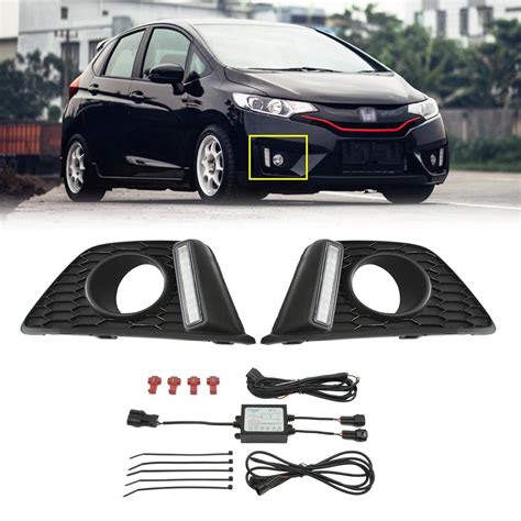 For Honda Fit Jazz 15 Front Bumper Driving Fog Light LED DRL Daytime