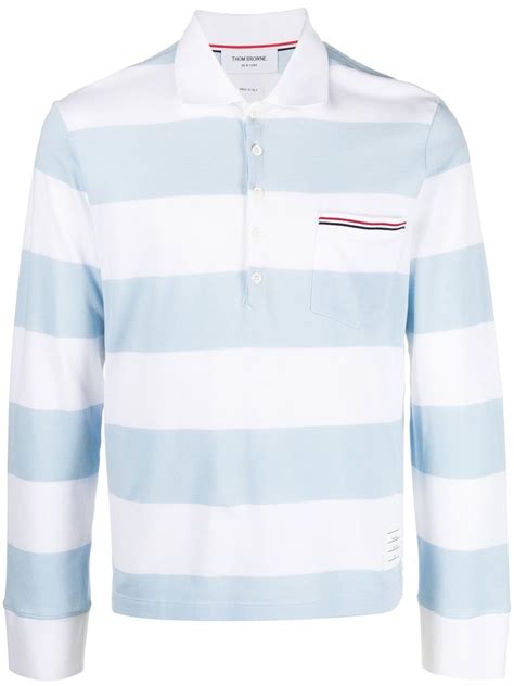 Thom Browne Striped Polo Shirt Blue Farfetch Uk