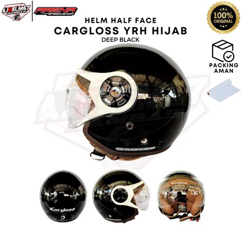 Jual Helm Half Face Cargloss Yrh Hijab Deep Black Helm Retro Classic