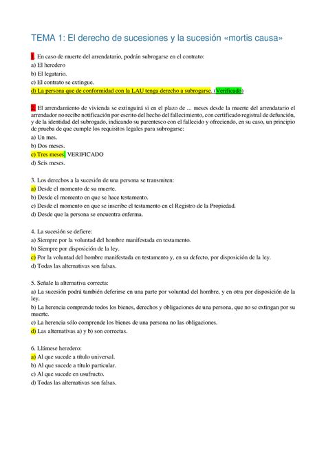 Examen Sucesiones Completo TEMA 1 El Derecho De Sucesiones Y La