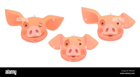 Cute Pig Cartoon Pig Head Isolated Illustration Set Stock Photo Alamy