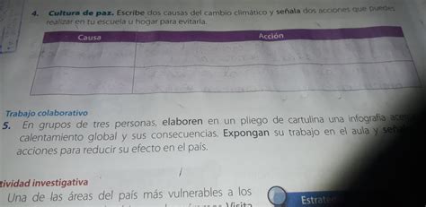 Escribe Dos Causas Del Cambio Clim Tico Y Se Ala Dos Acciones Que