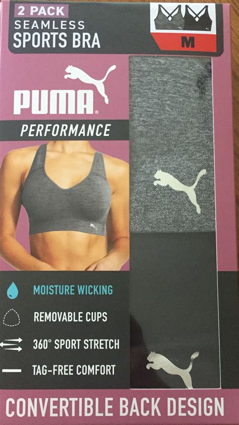 Puma Womens Removable Cups Racerback Sports Bra 2 Pack