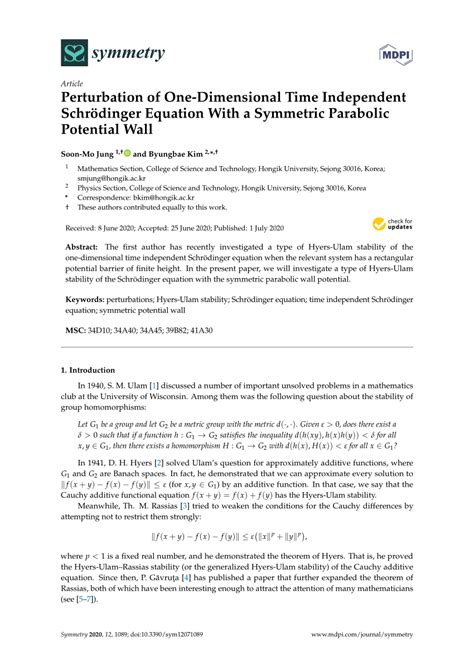 Pdf Perturbation Of One Dimensional Time Independent Schr Dinger