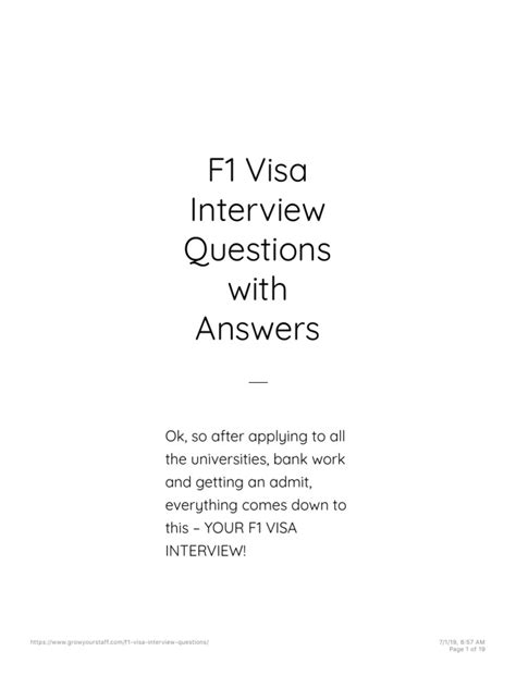 Latest F1 Visa Interview Questions With Answers Pdf Travel Visa Banks