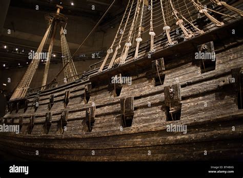 Salvaged Th Century Sunk Vasa Ship On Display At Vasa Museum In