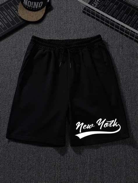 Reflective Letter Graphic Drawstring Waist Shorts For Men